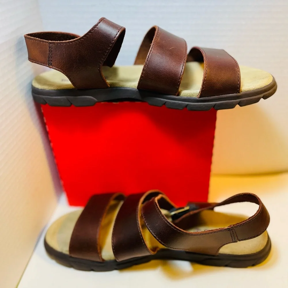 Timberland Woman’s Sandals Double Strap Flat Brown Leather - Open Toe Sz 10 - Picture 7 of 7